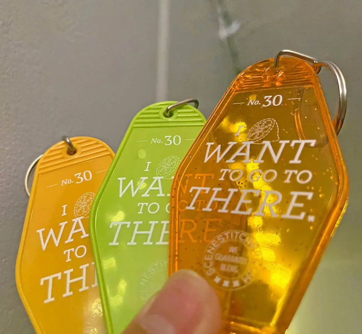 Key tags in three colors with “30 Rock” quote “I want to go to there.” and “No. 30” at top of design