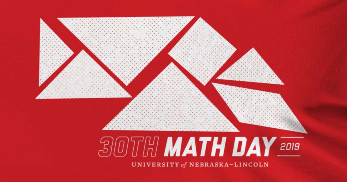 T-shirt design for “30th Math Day” with classic tangram pieces forming abstract Nebraska shape